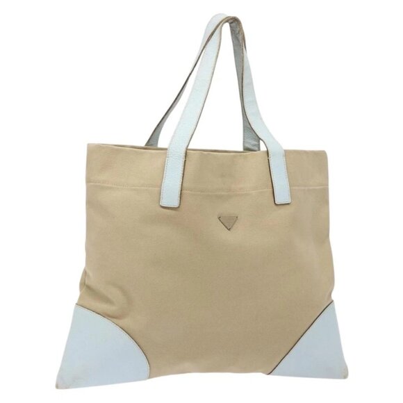 PRADA Tote Bag Canvas Beige Auth 137463 - Picture 1 of 16